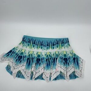 Lucky In Love Tennis Skirt Size Large Blue Green Ruffle Athletic